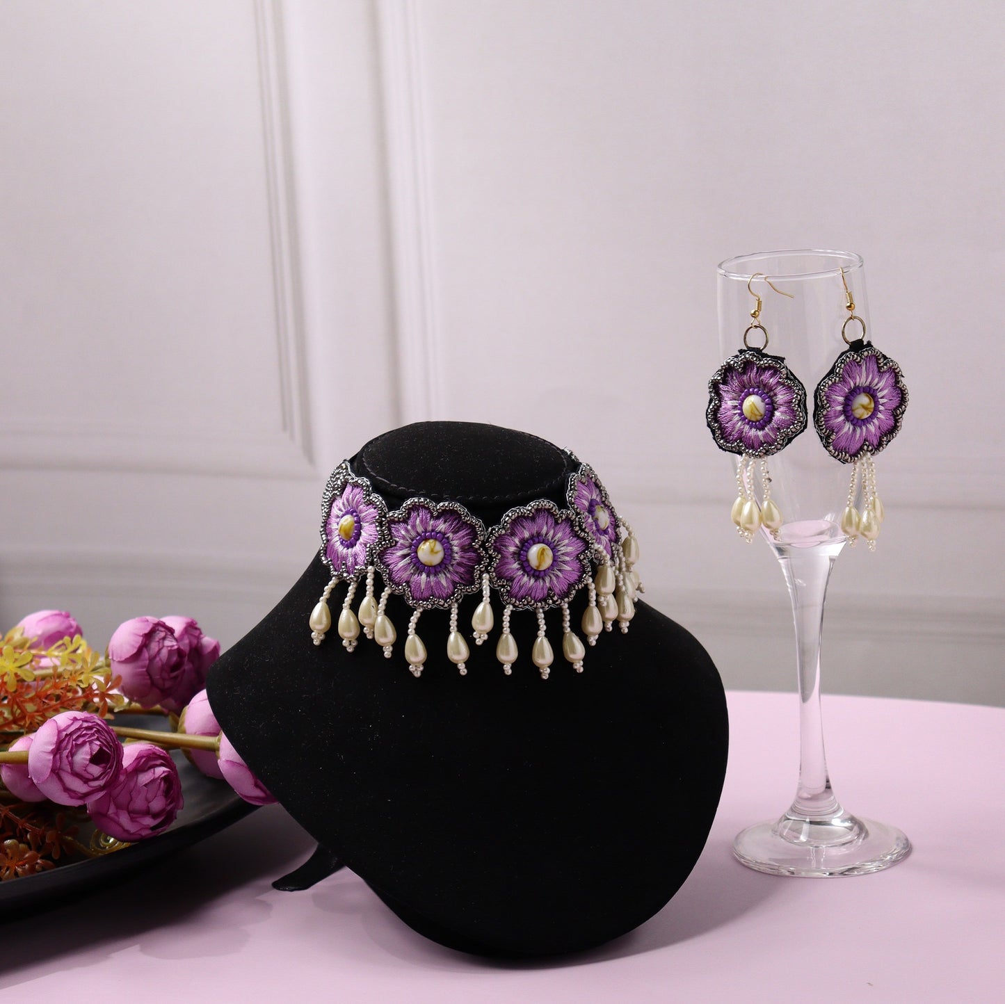 Lavender Flower Necklace Set