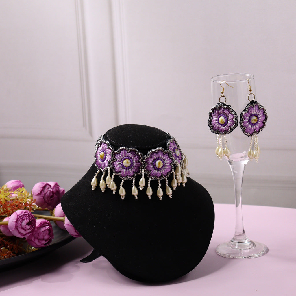 Lavender Flower Necklace Set