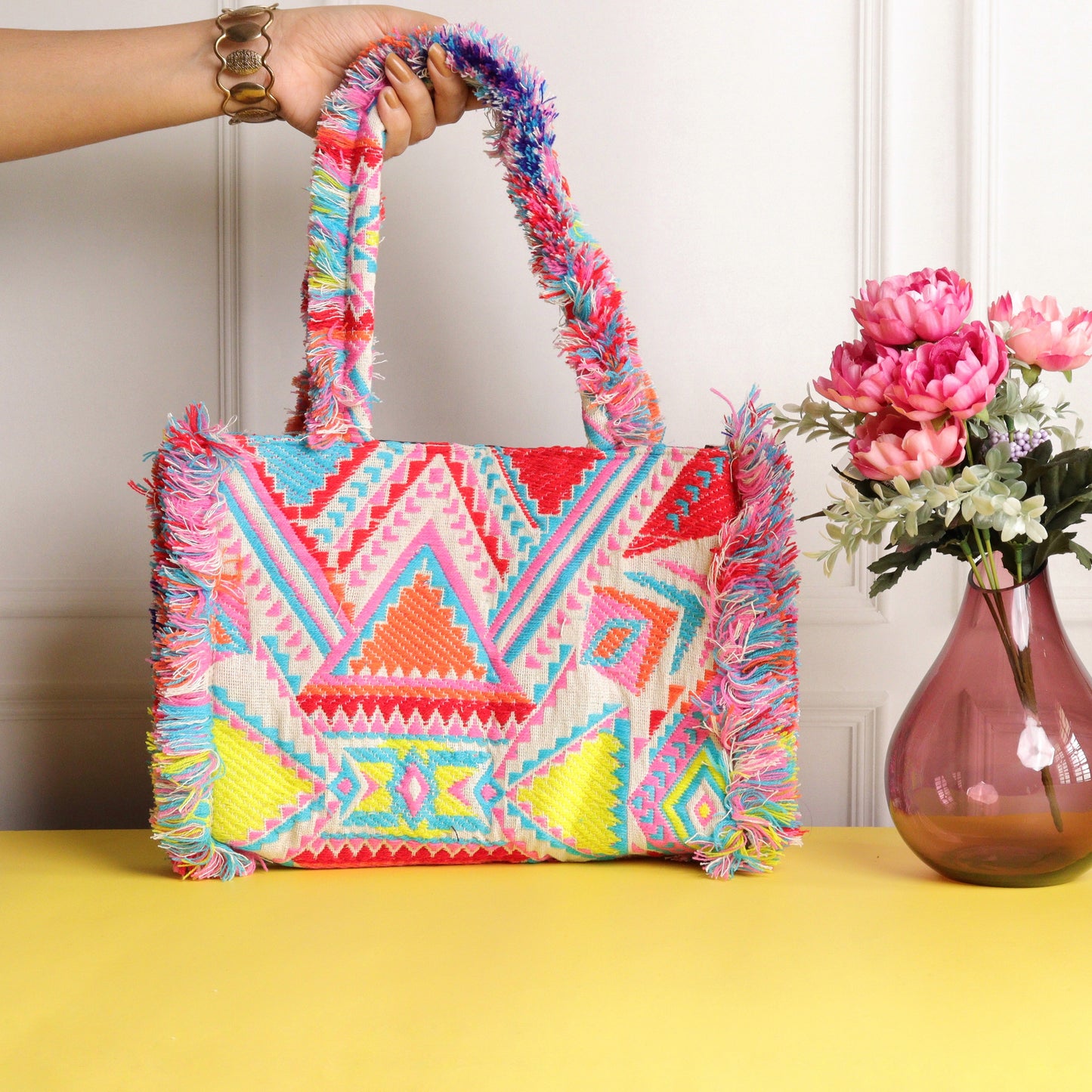 Rumpled Pink Jacquard Tote