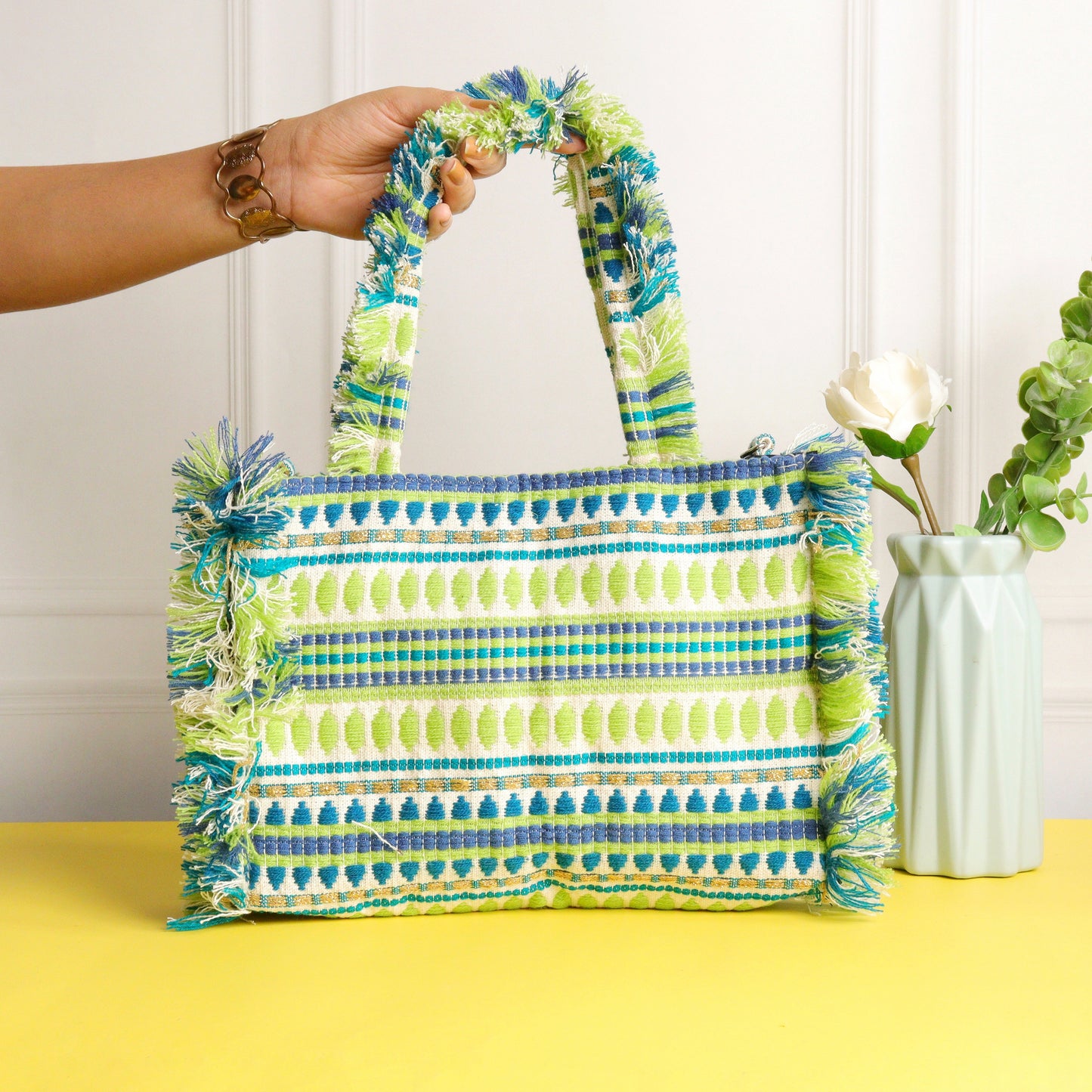 Rumpled Green Jacquard Tote