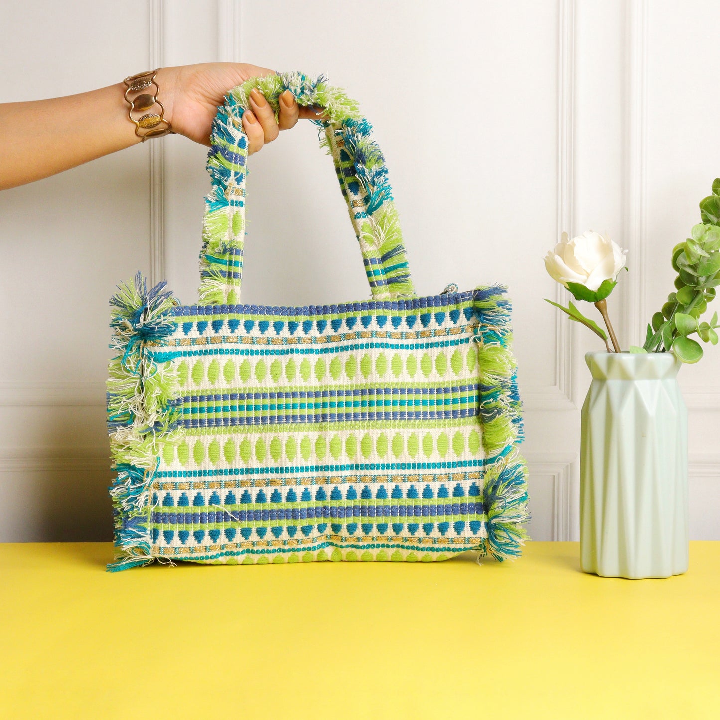 Rumpled Green Jacquard Tote
