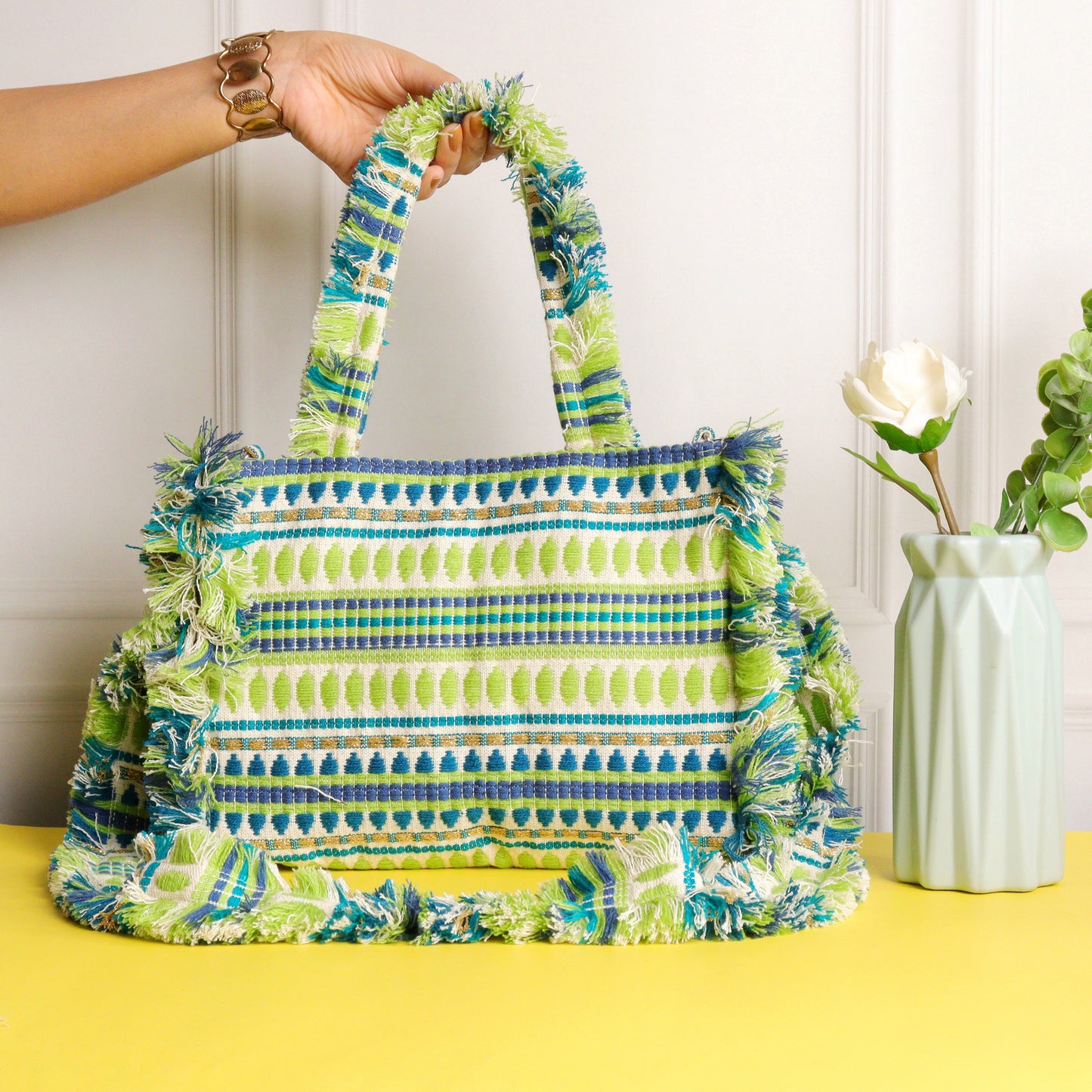Rumpled Green Jacquard Tote