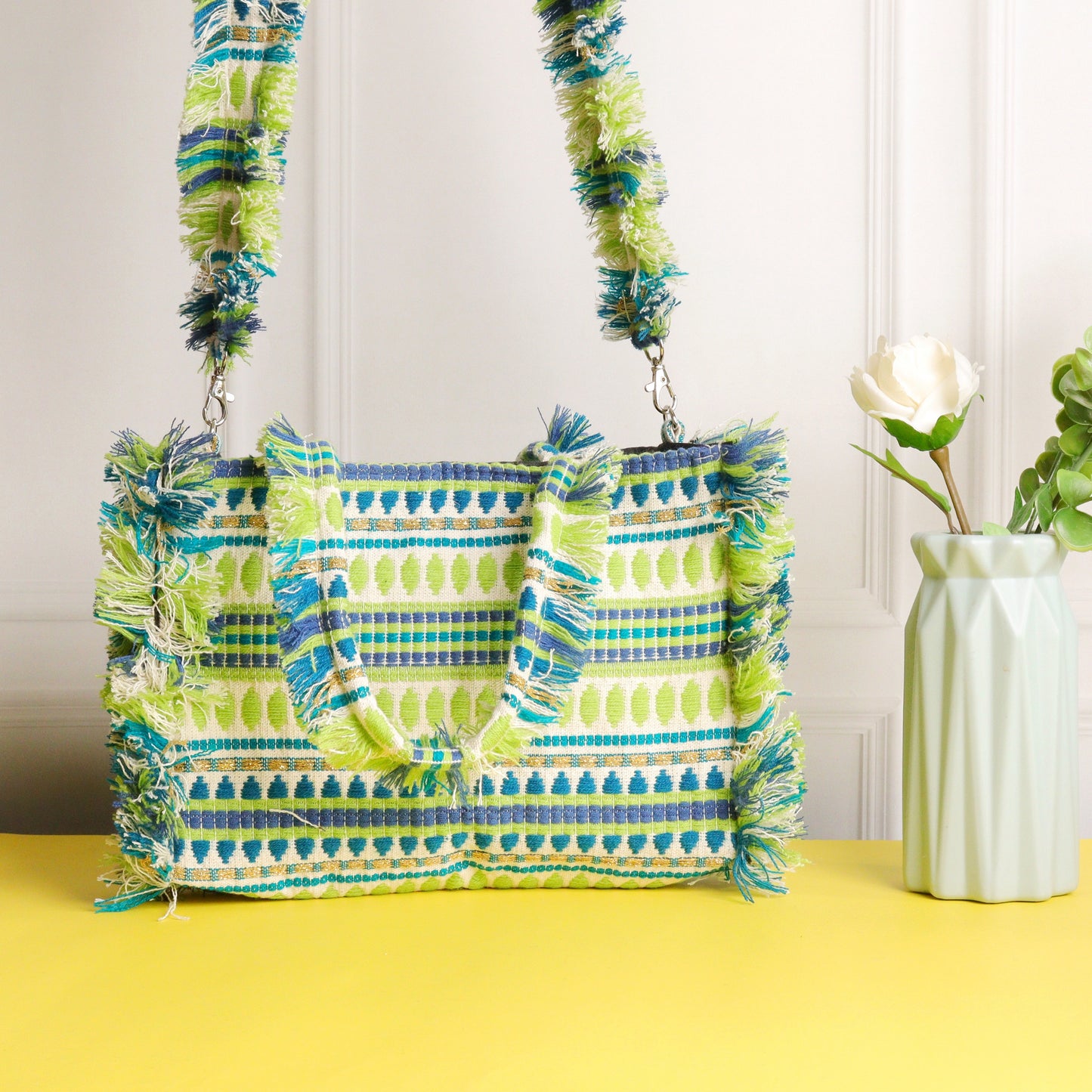 Rumpled Green Jacquard Tote
