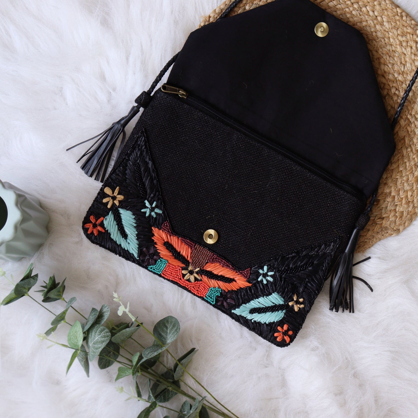 DayDream Raffia Black Clutch Boho Bag