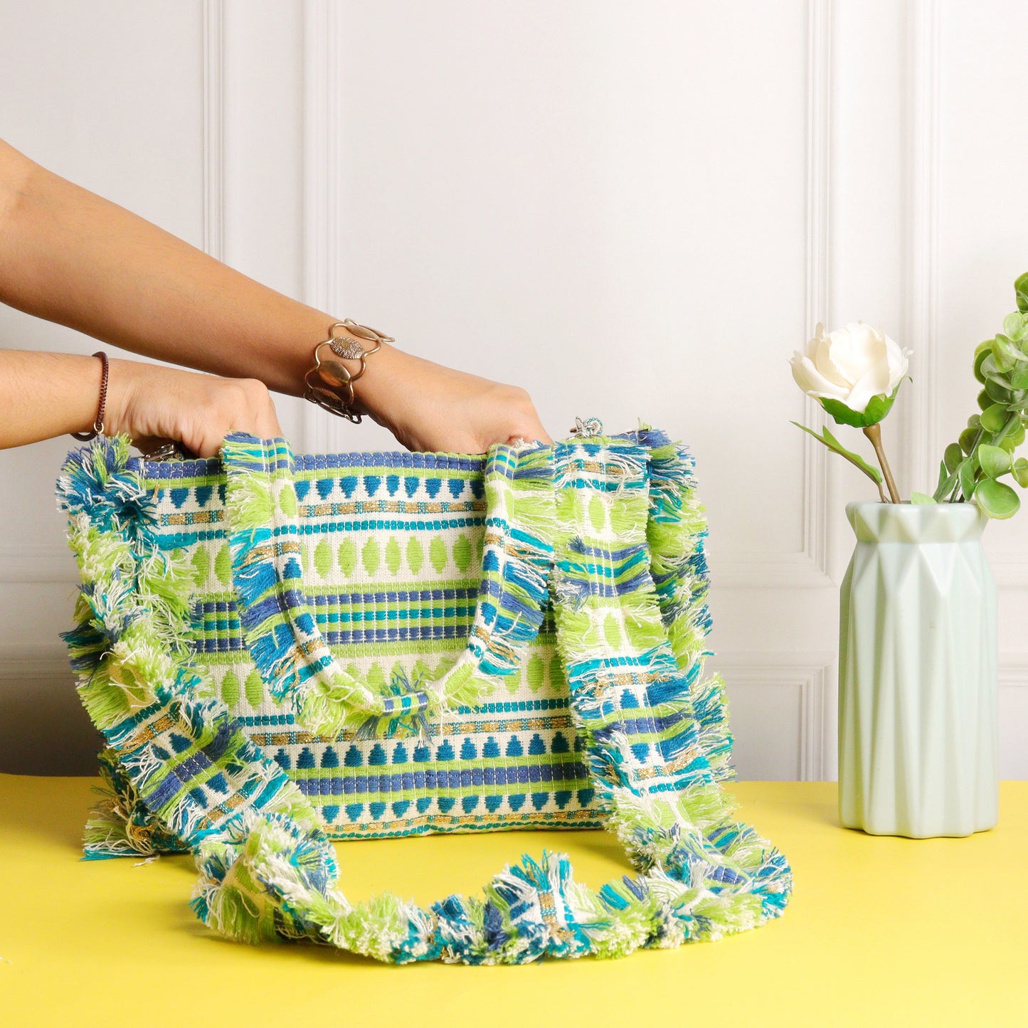 Rumpled Green Jacquard Tote