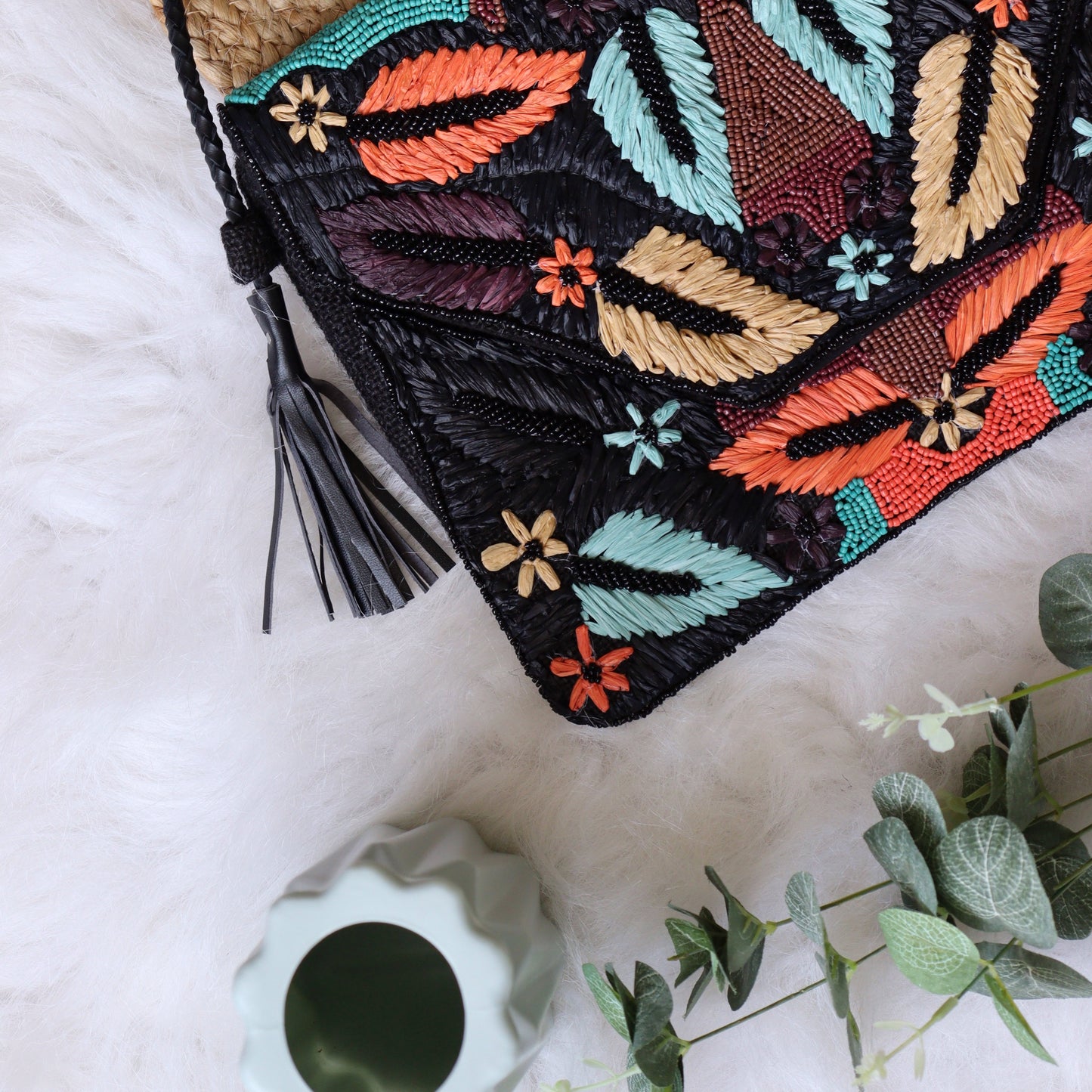 DayDream Raffia Black Clutch Boho Bag