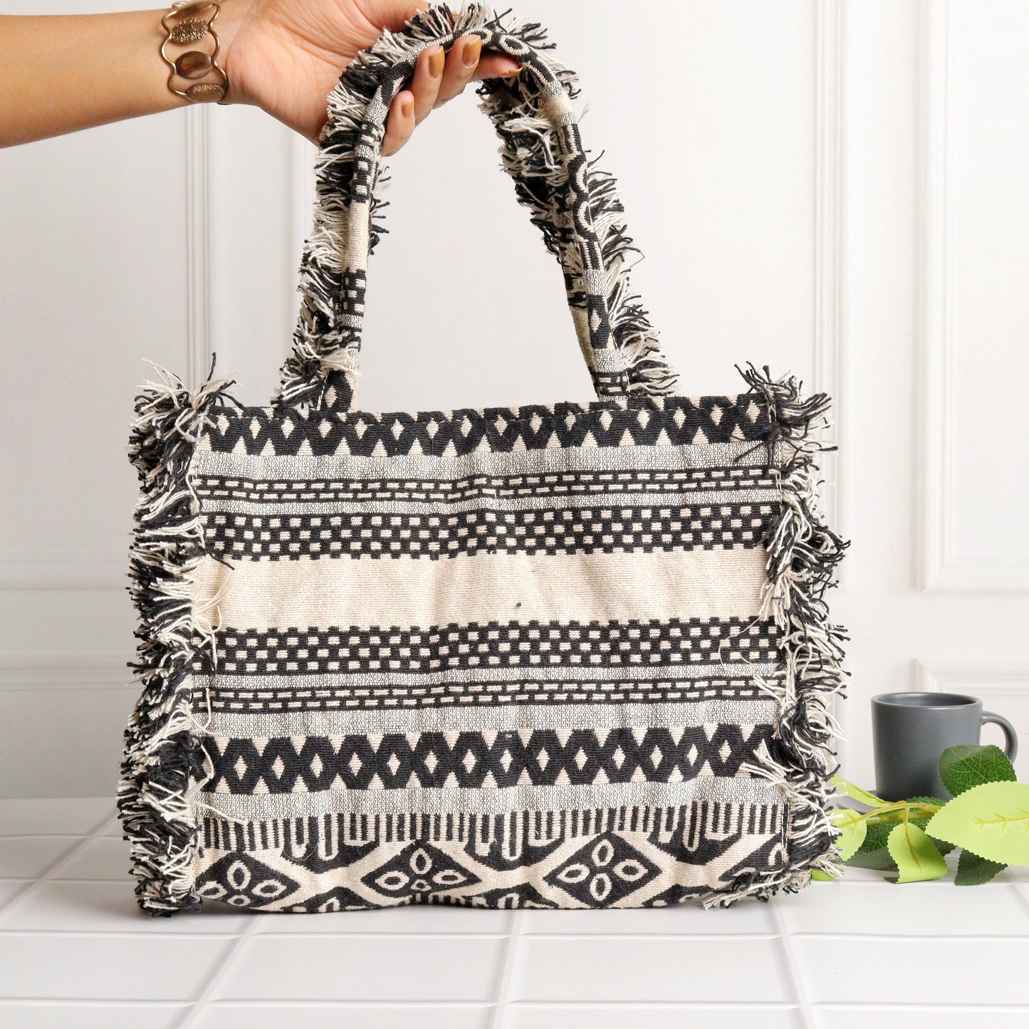 Rumpled Black & White Tote