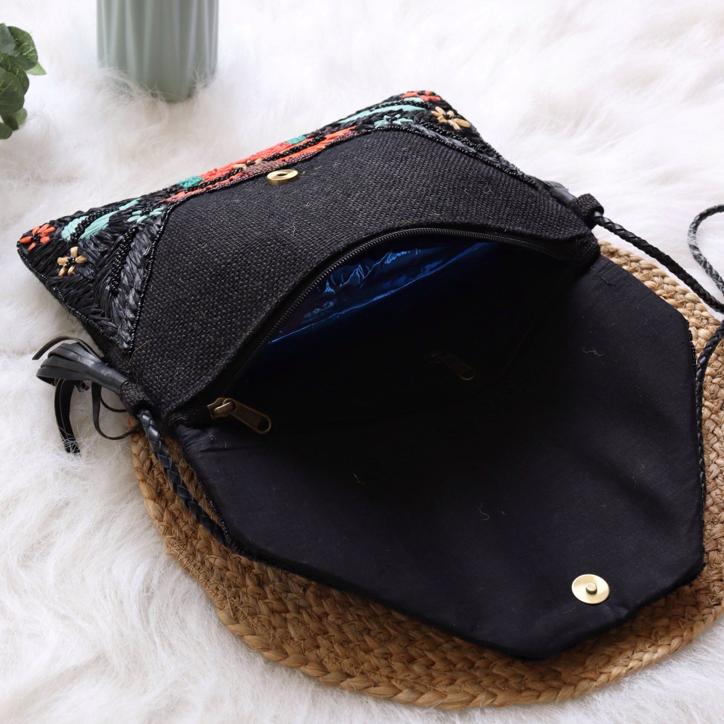 DayDream Raffia Black Clutch Boho Bag