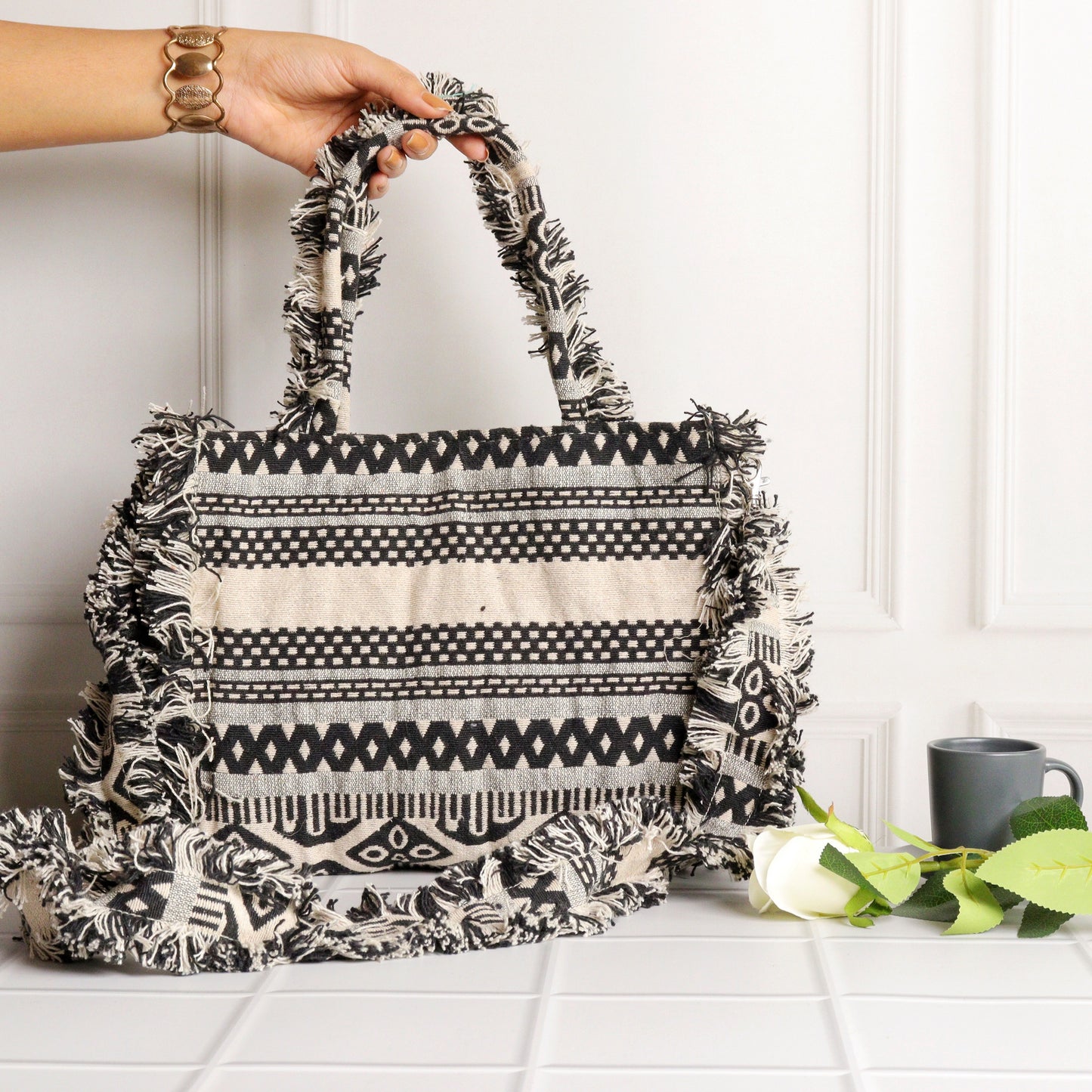 Rumpled Black & White Tote