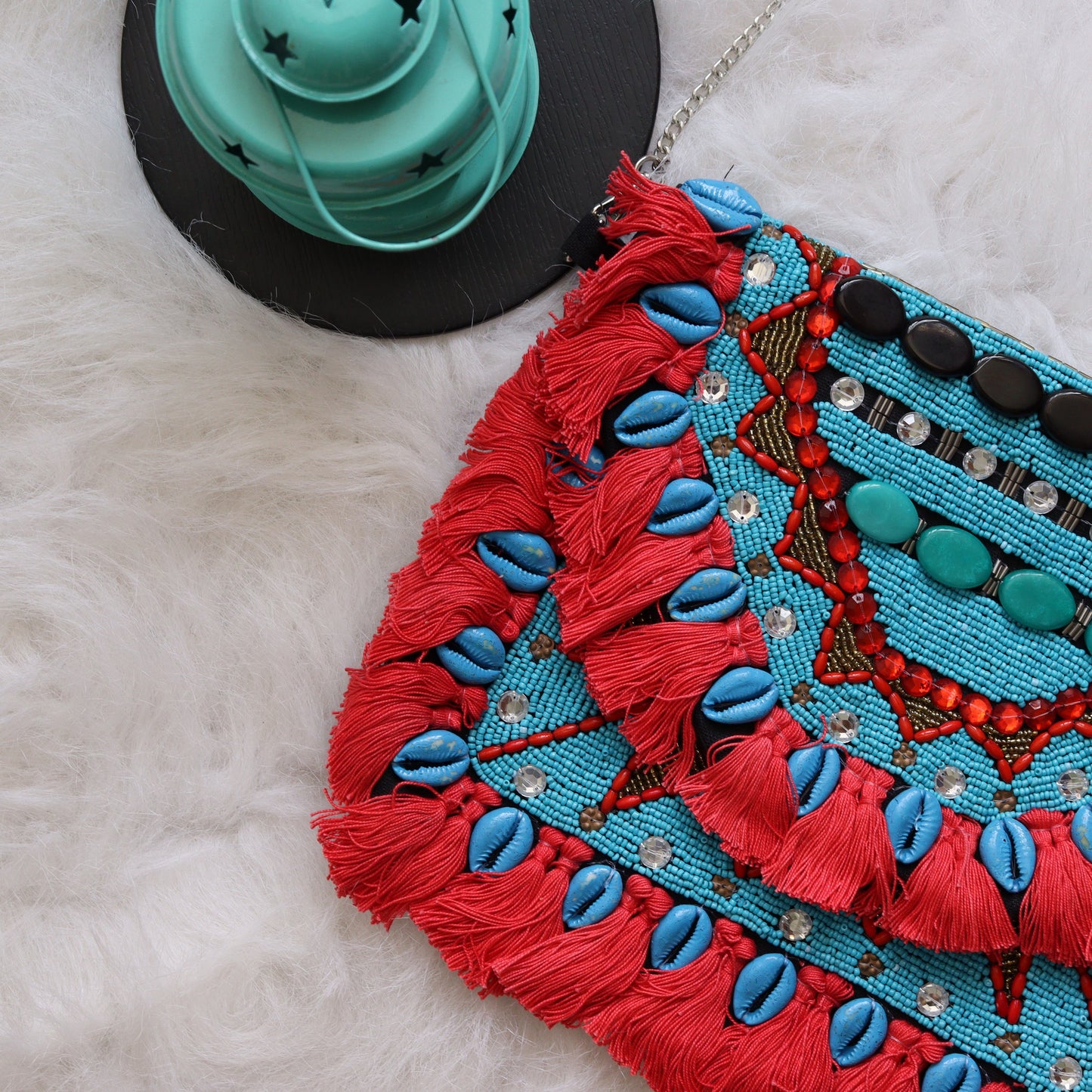 Ruby Azure Beaded Clutch Boho Bag