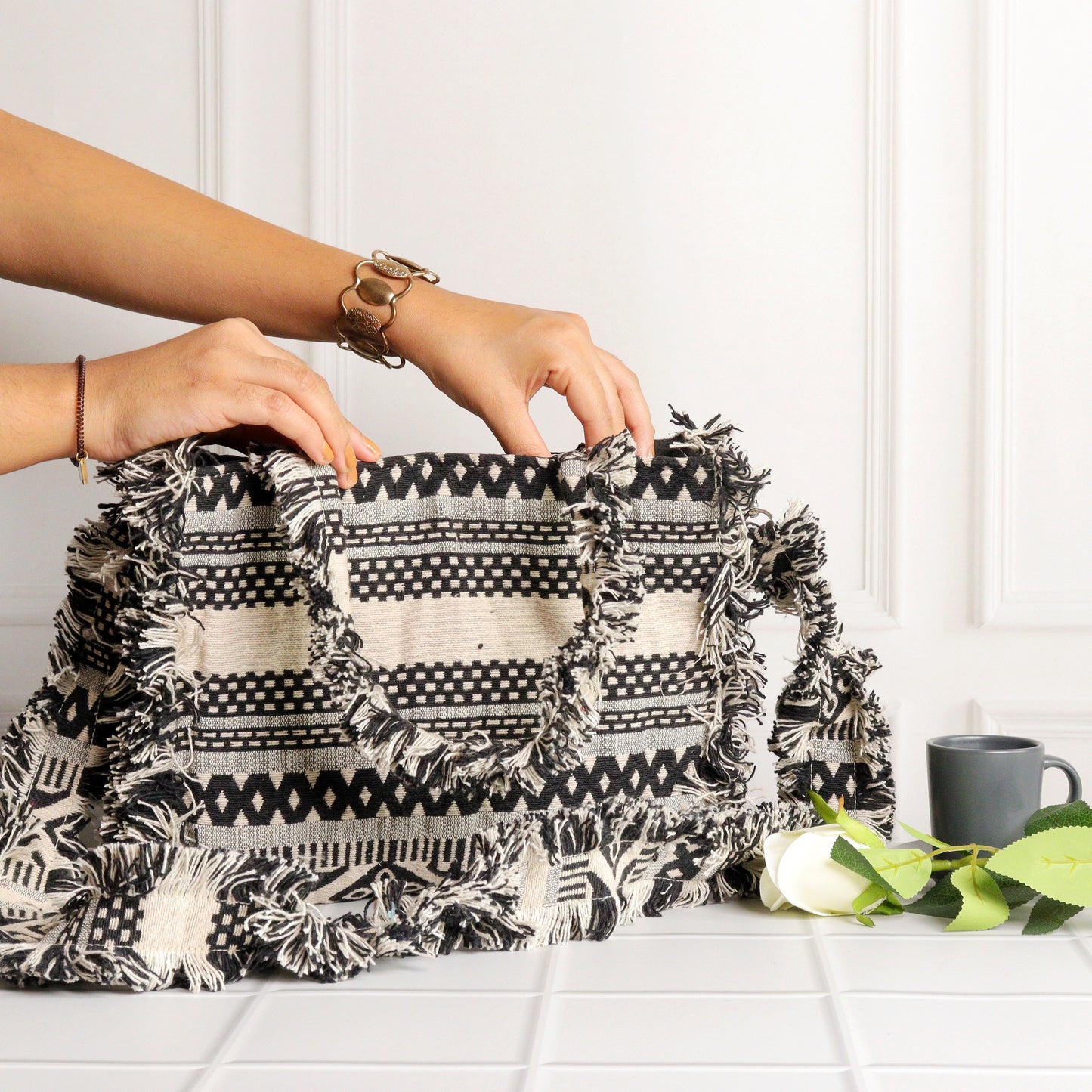 Rumpled Black & White Tote