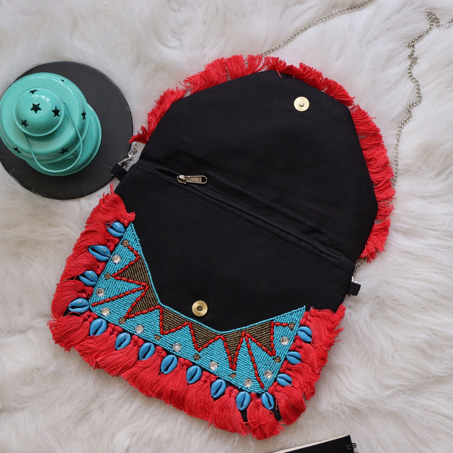 Ruby Azure Beaded Clutch Boho Bag