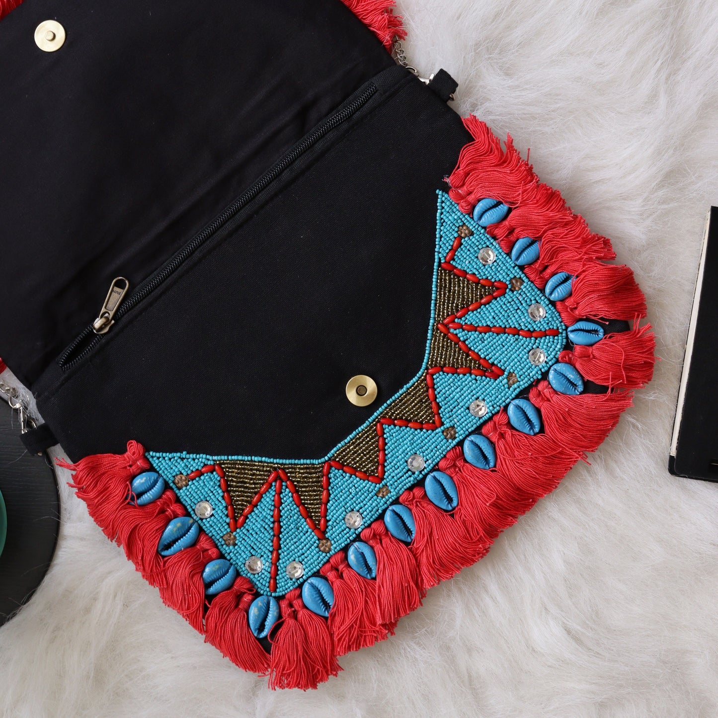 Ruby Azure Beaded Clutch Boho Bag