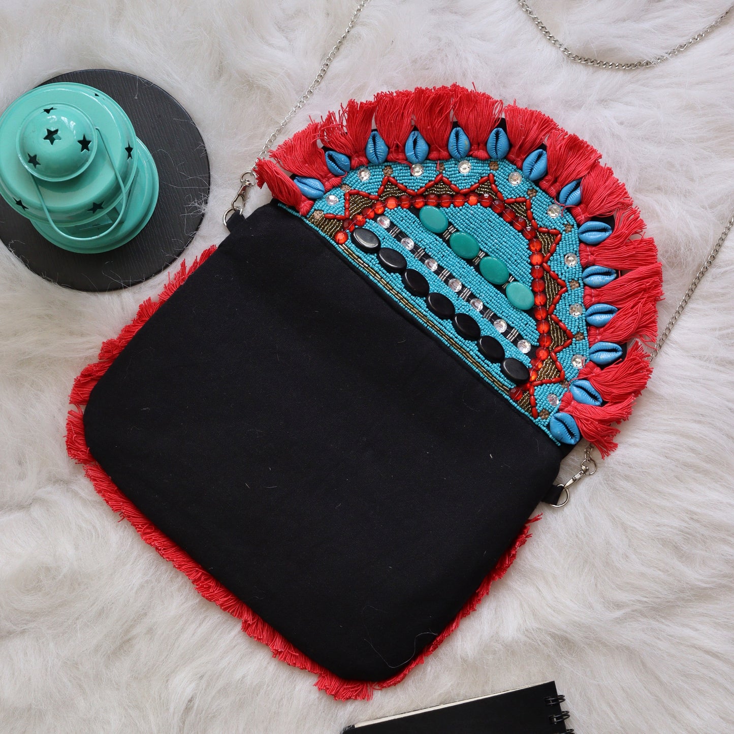 Ruby Azure Beaded Clutch Boho Bag