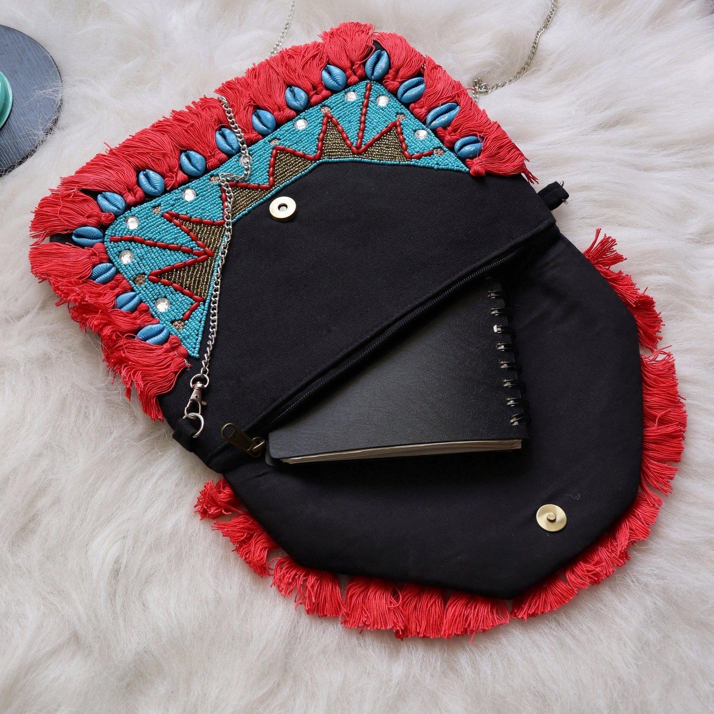 Ruby Azure Beaded Clutch Boho Bag