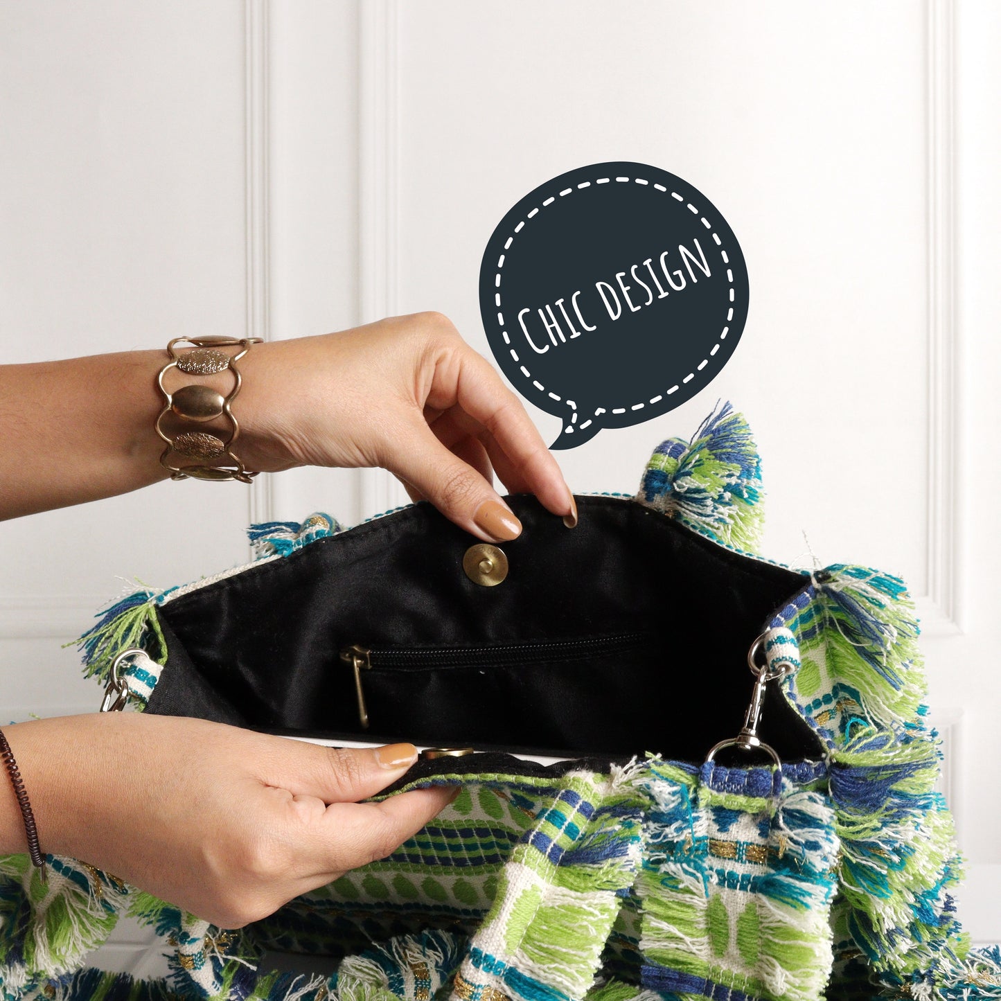 Rumpled Green Jacquard Tote