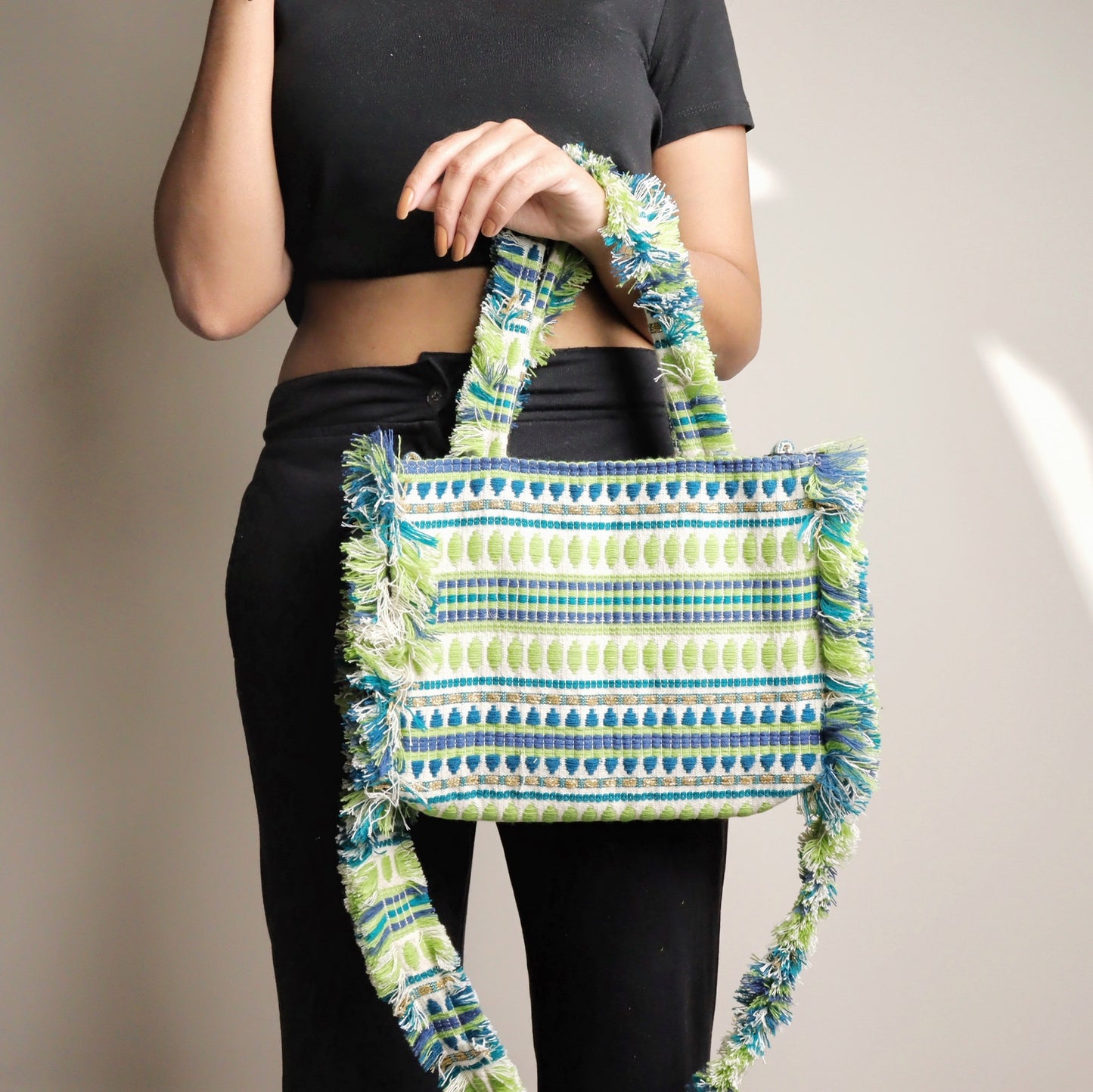 Rumpled Green Jacquard Tote