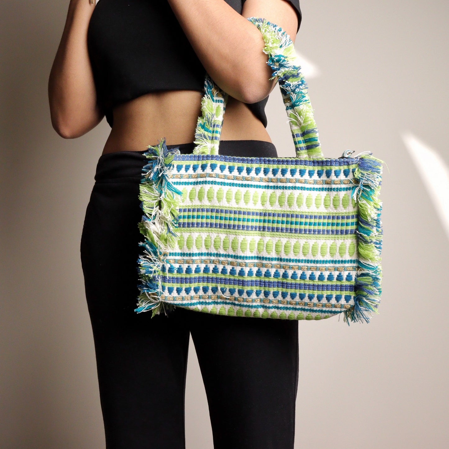 Rumpled Green Jacquard Tote