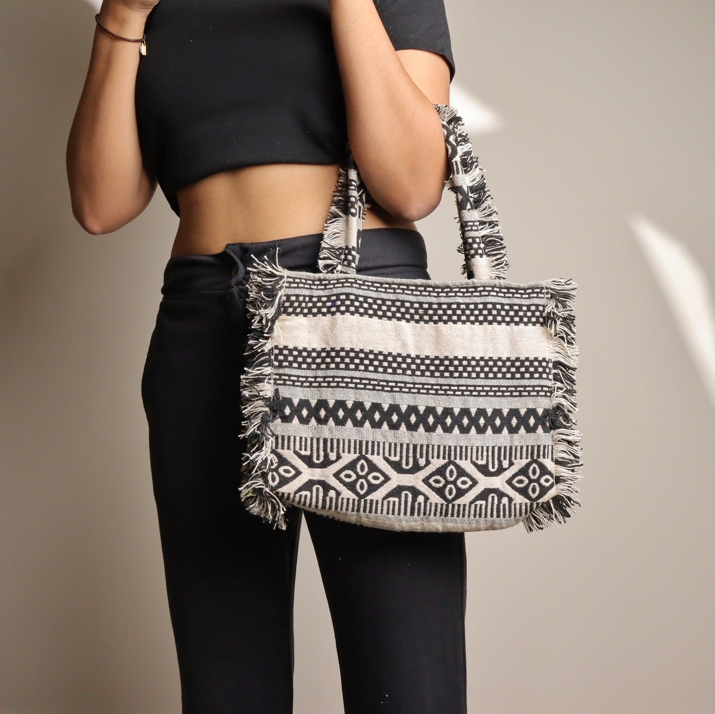 Rumpled Black & White Tote