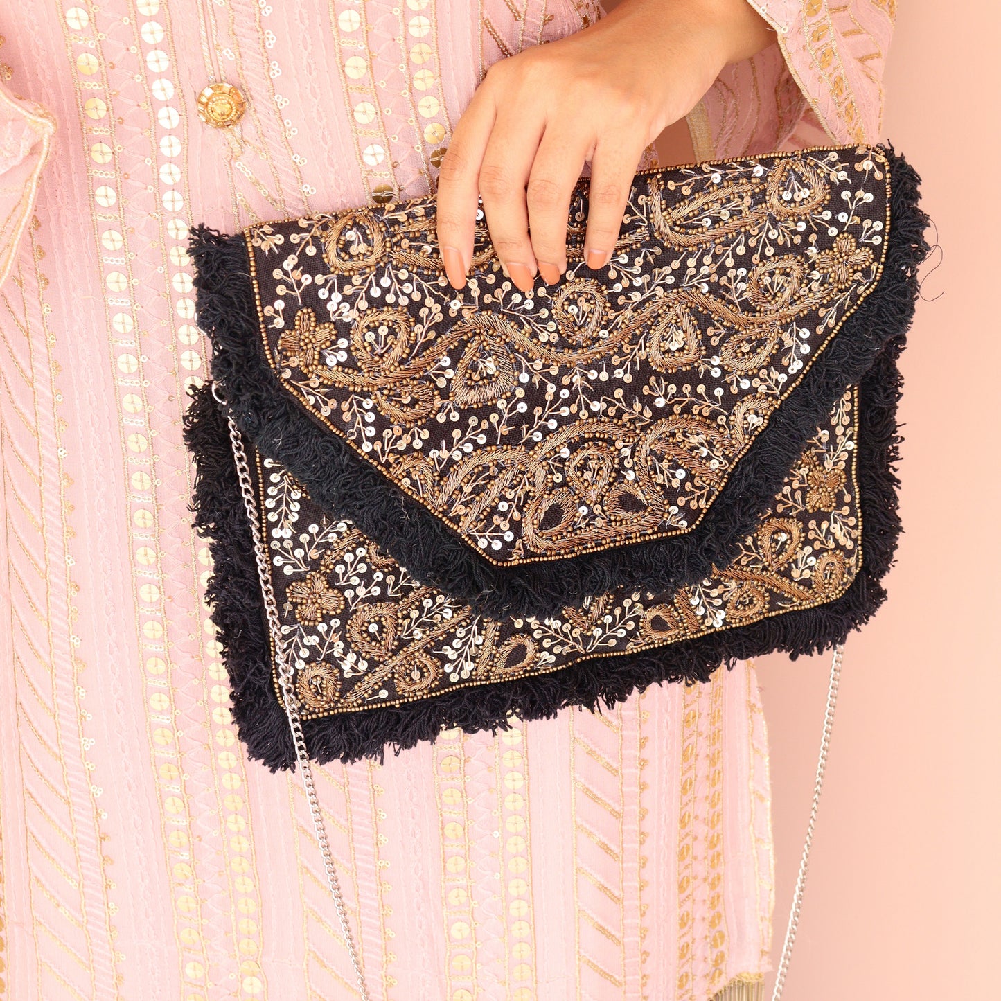 Gorgeous Gold Sequined Bohemian Clutch