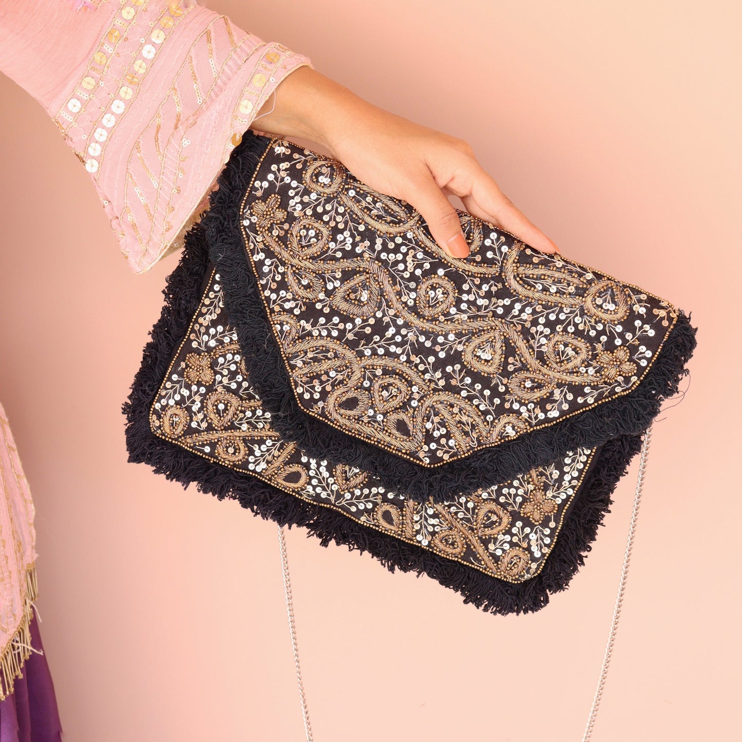 Gorgeous Gold Sequined Bohemian Clutch