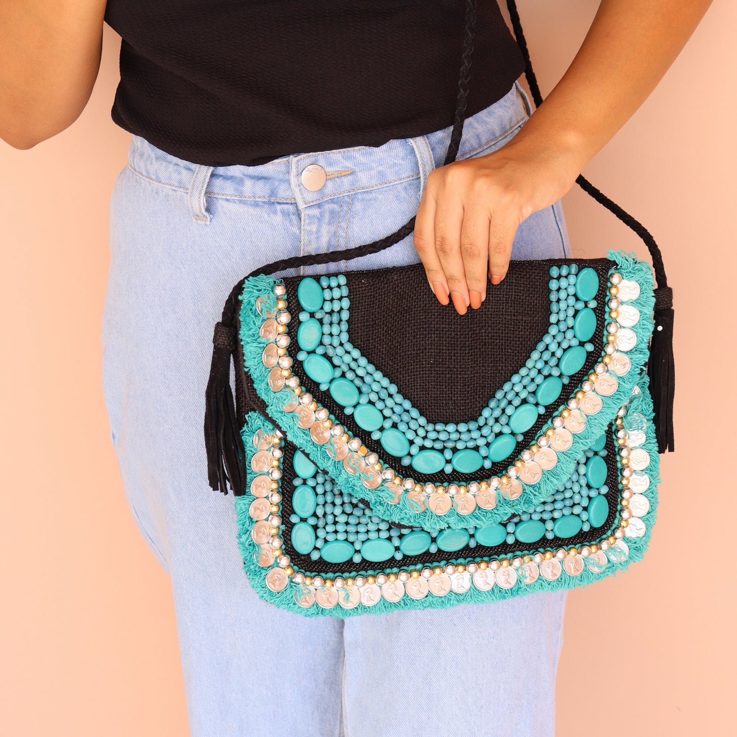 Turquoise Vaso - Glass Beads Bag
