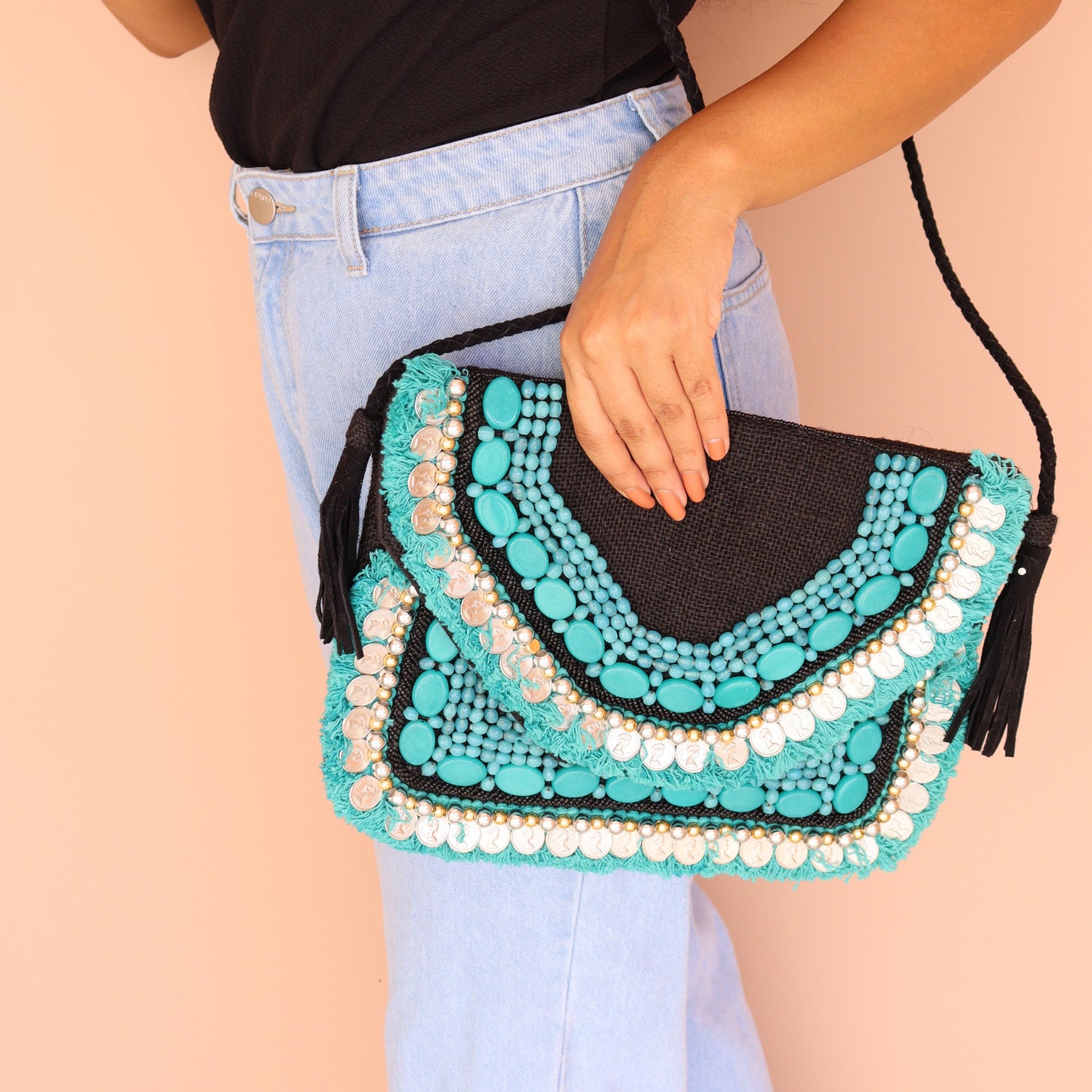 Turquoise Vaso - Glass Beads Bag
