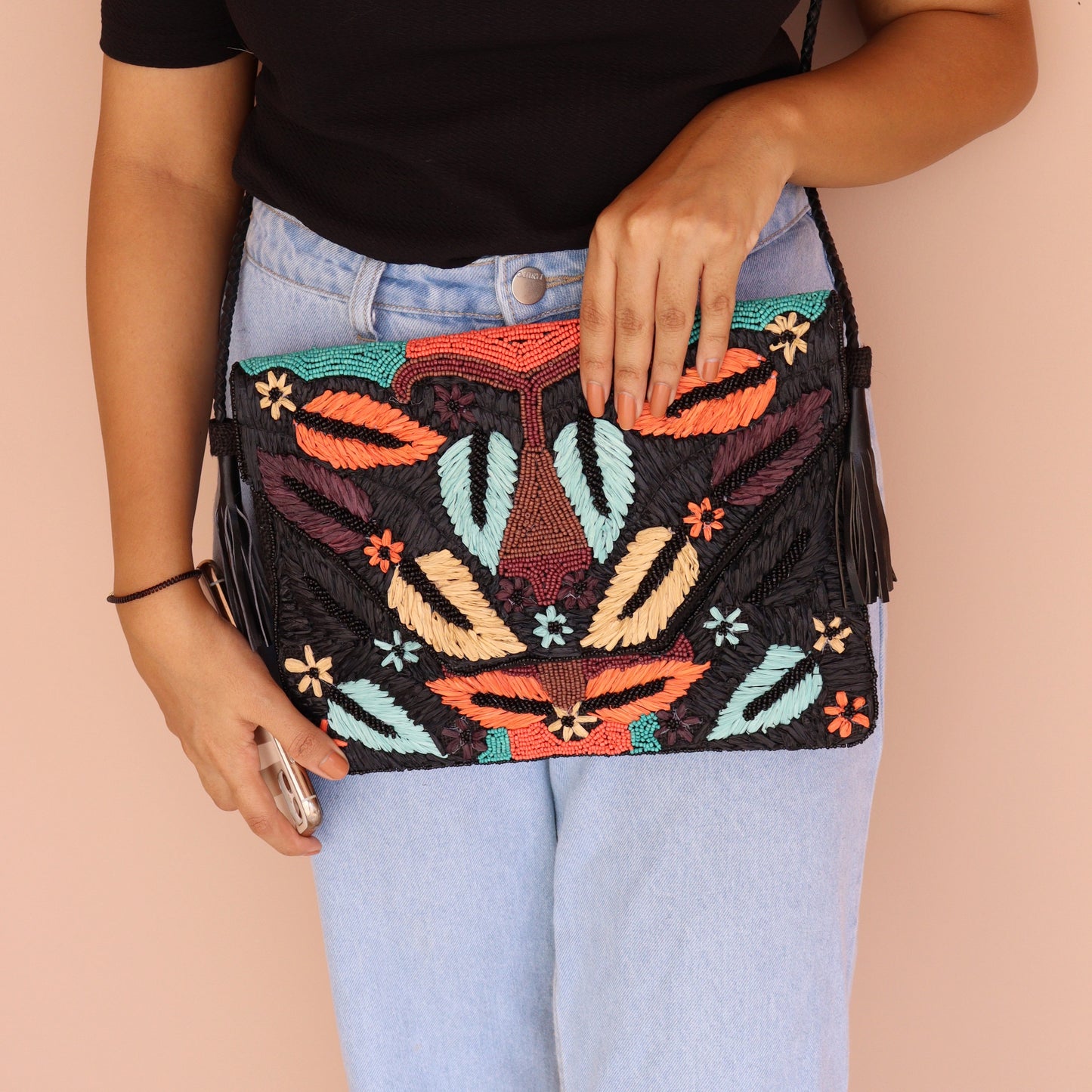 DayDream Raffia Black Clutch Boho Bag