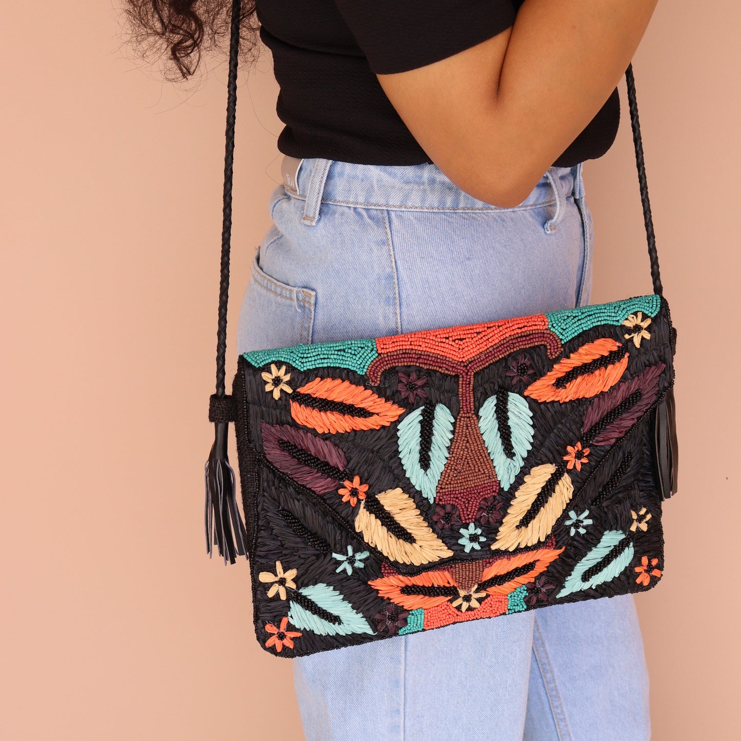 DayDream Raffia Black Clutch Boho Bag