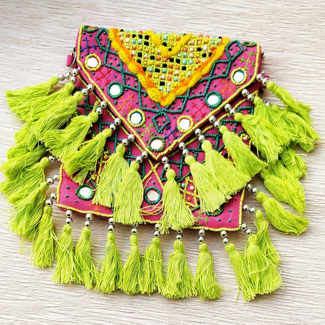 Neon Pink Beaded Cali Bag