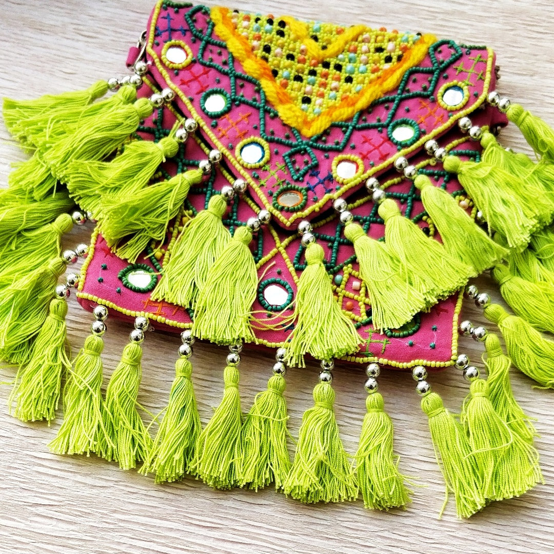 Neon Pink Beaded Cali Bag