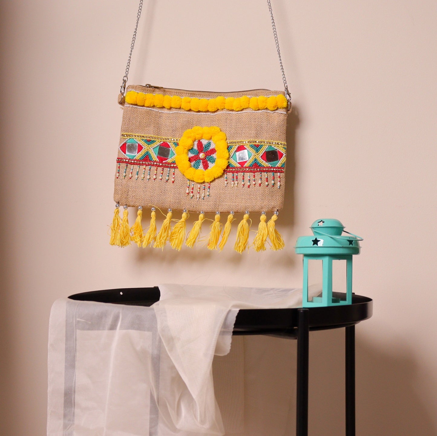 Yellow Jute Pom Sling