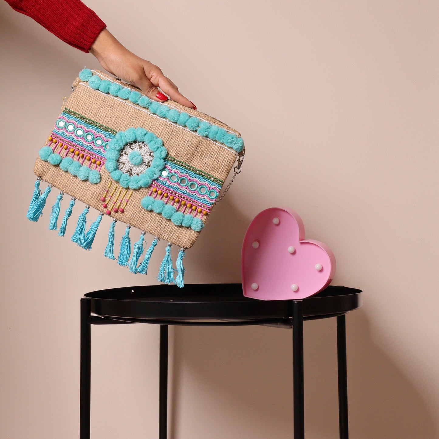Blue Jute Pom Sling