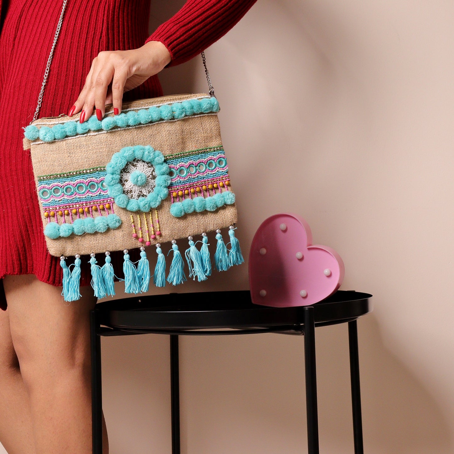 Blue Jute Pom Sling