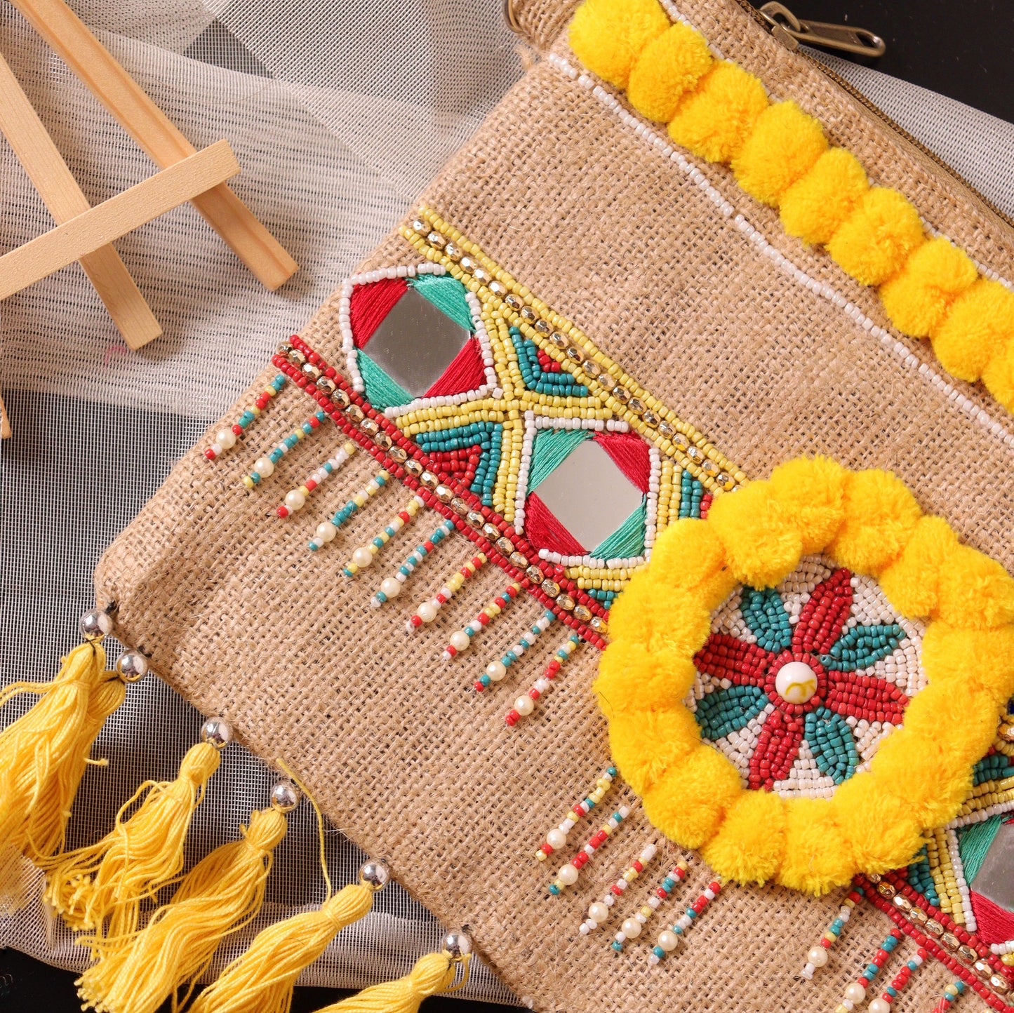 Yellow Jute Pom Sling