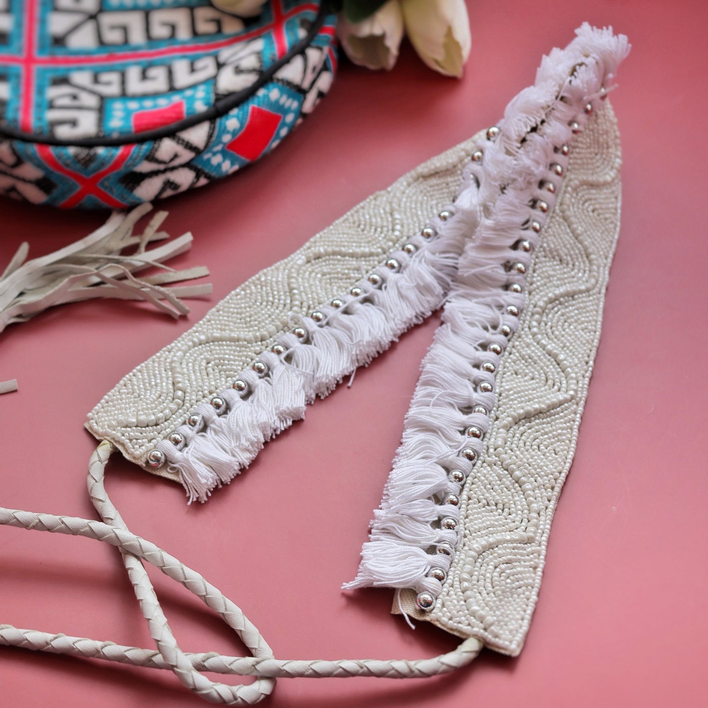 White Tasseled Waist Belt