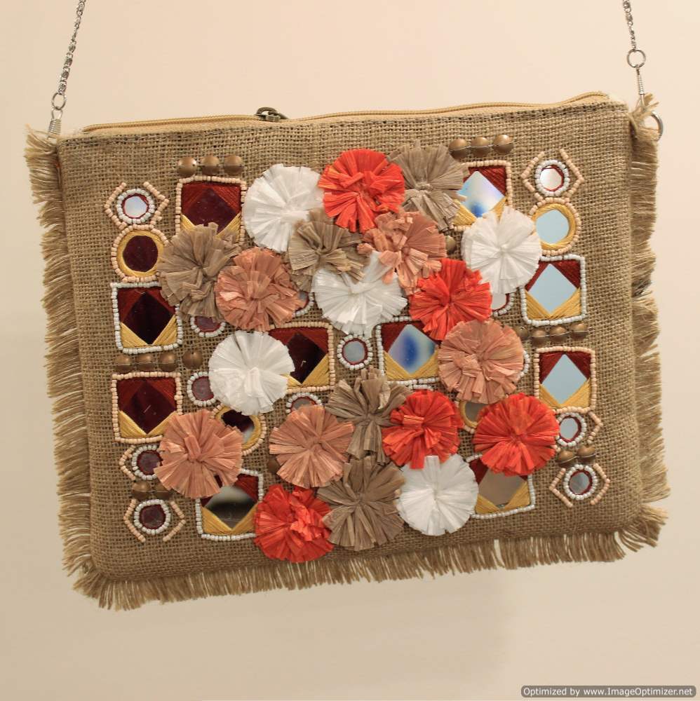 Gulmarg Saffron Jute Clutch Boho Bag