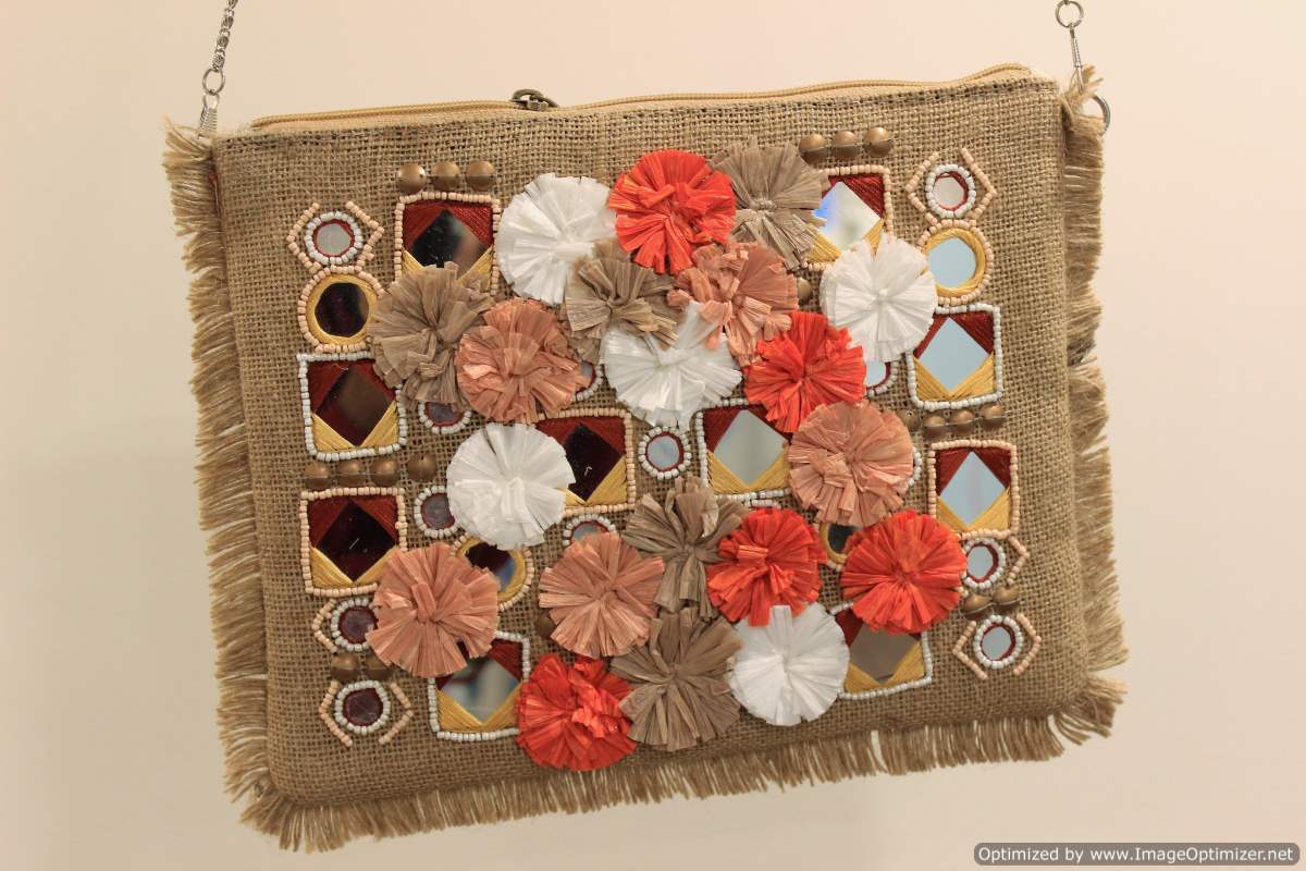 Gulmarg Saffron Jute Clutch Boho Bag