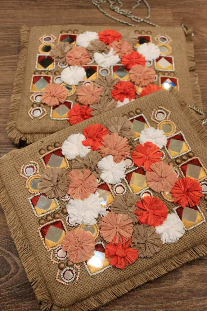 Gulmarg Saffron Jute Clutch Boho Bag