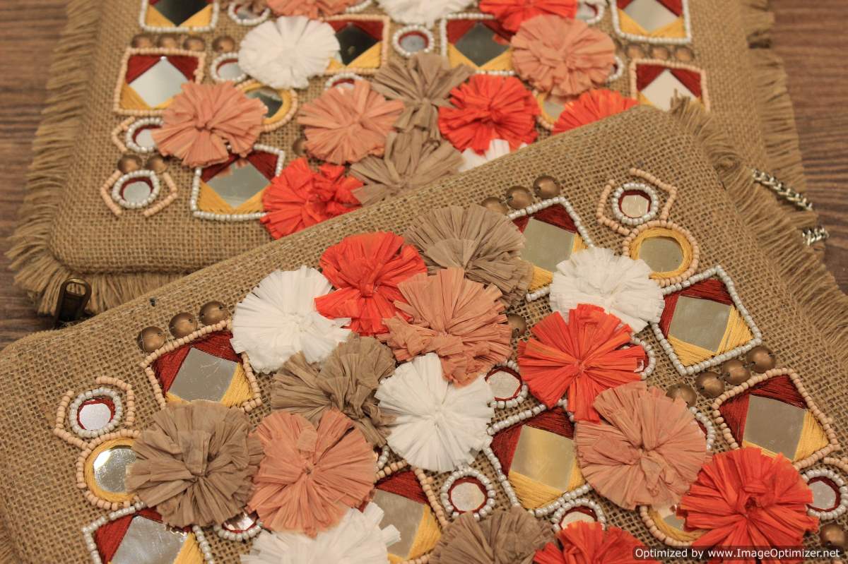 Gulmarg Saffron Jute Clutch Boho Bag