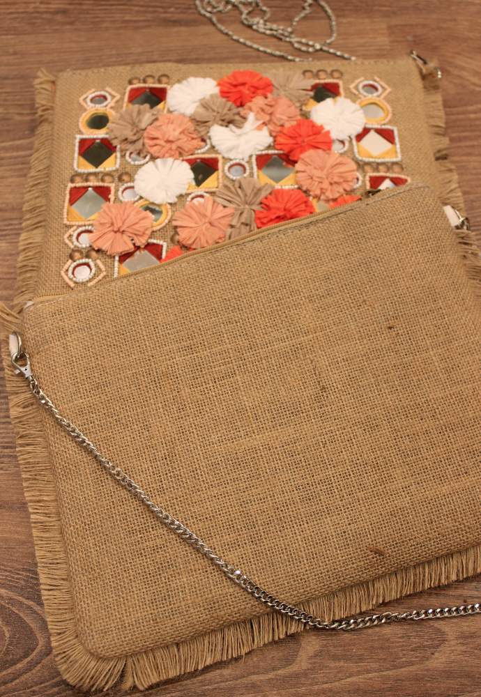 Gulmarg Saffron Jute Clutch Boho Bag