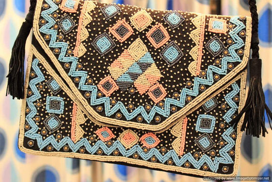 Shimla Black Beaded Bohemian Clutch Boho Bag