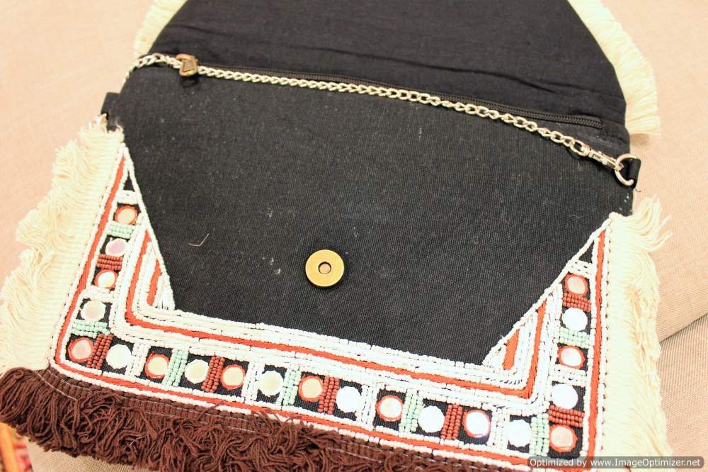 Suralyalanka Chocolate White Bohemian Clutch Boho Bag