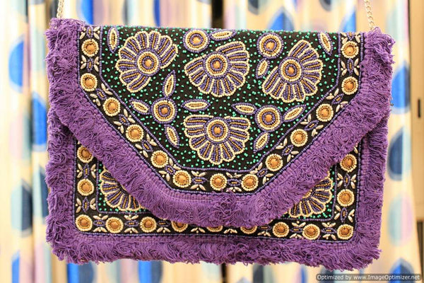 Ruby Azure Beaded Clutch Boho Bag – Sanskriti777