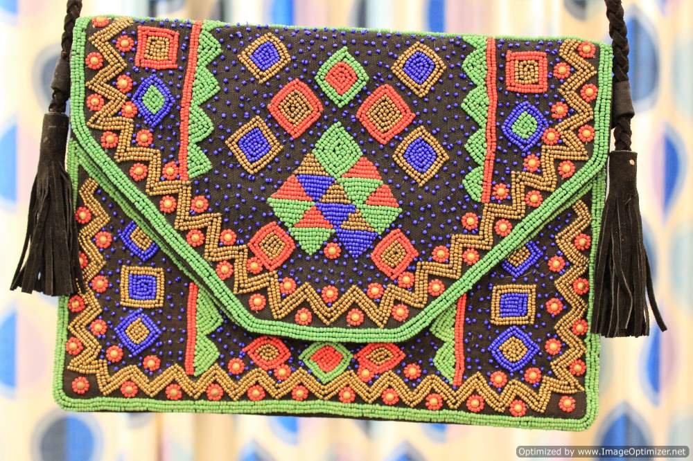 Intricate Black Green Clutch Boho Bag