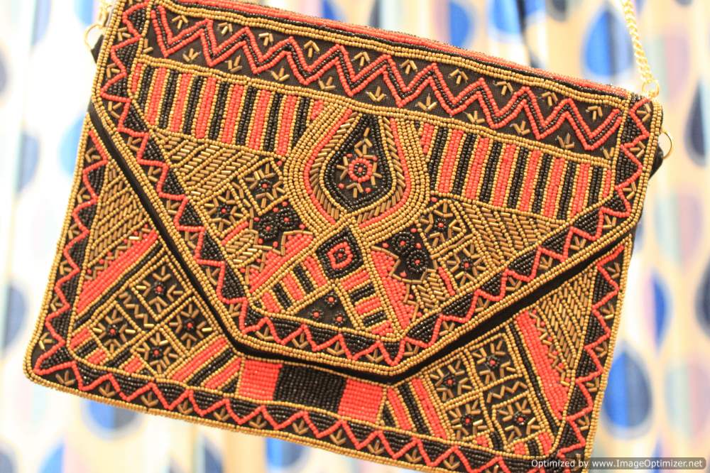 Kasauli Red Black Beaded Clutch Boho Bag