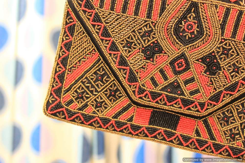 Kasauli Red Black Beaded Clutch Boho Bag
