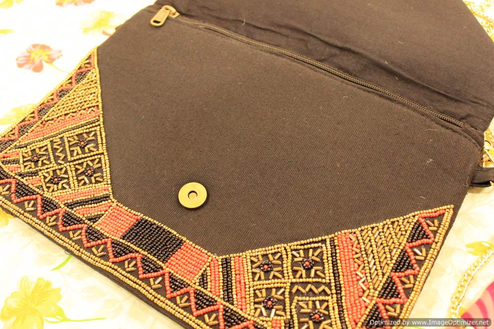 Kasauli Red Black Beaded Clutch Boho Bag