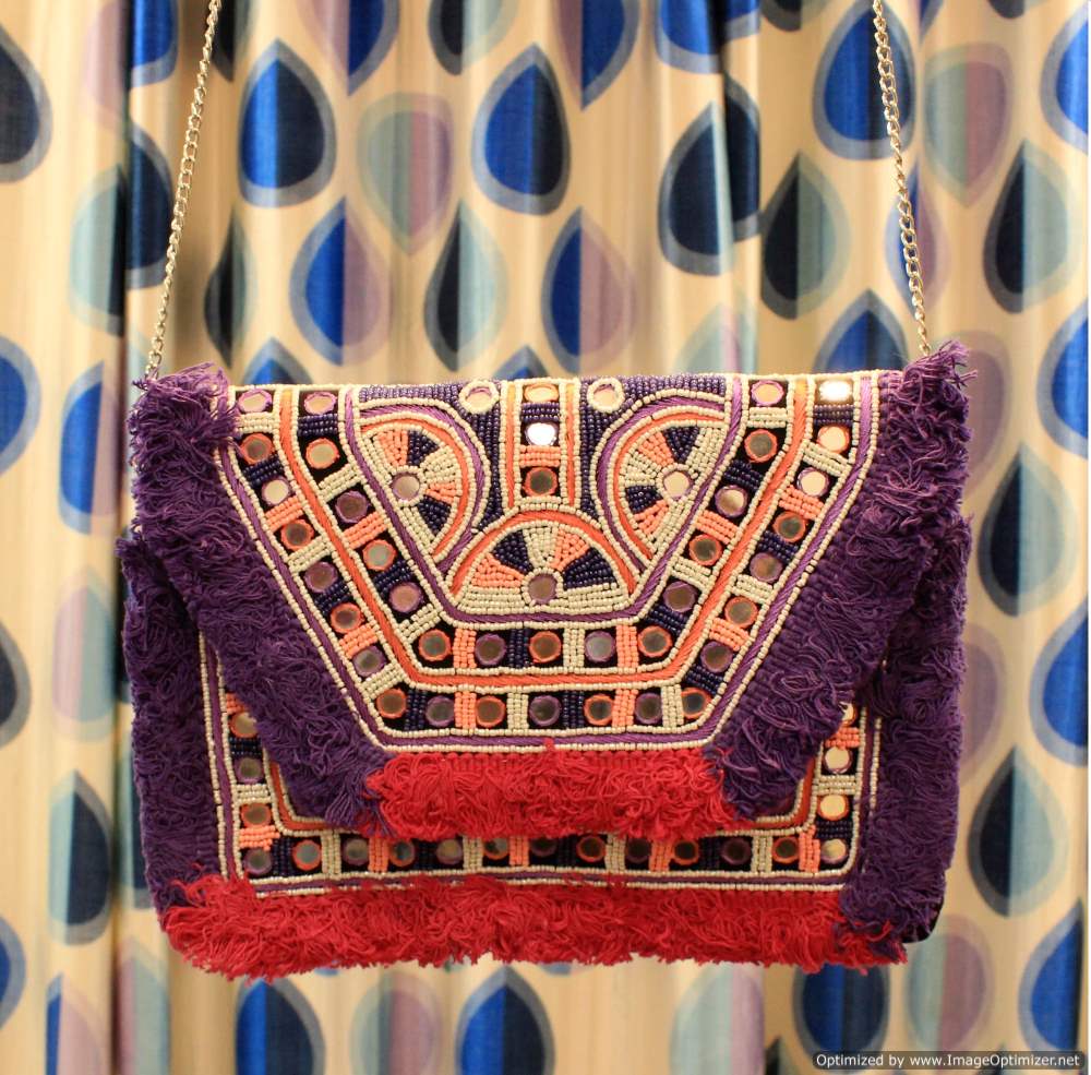 Pink Purple Beaded Boho Bag