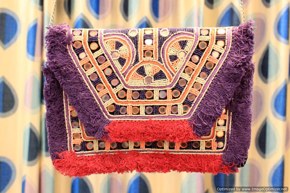 Pink Purple Beaded Boho Bag